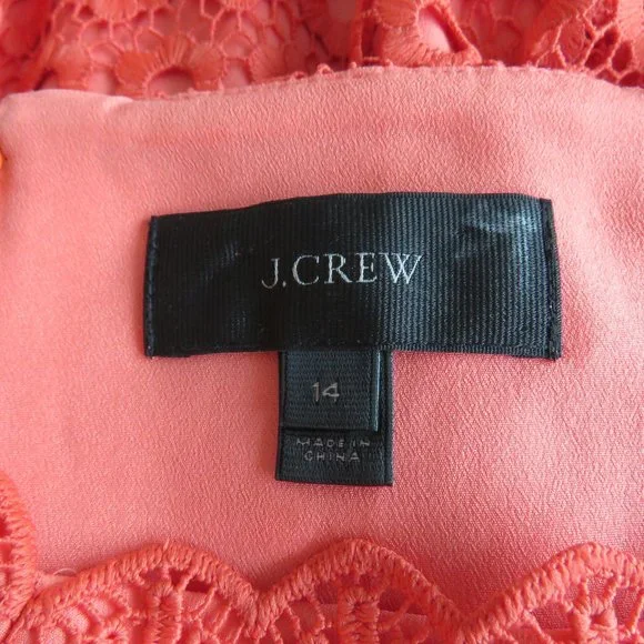 J.CREW Peach Coral Daisy Lace Spaghetti Strap Midi Dress - Size US 14 - Picture 15 of 16